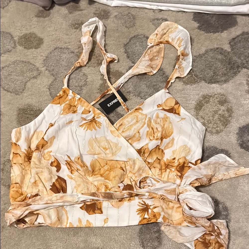 Express Cream and Brown Wrap Camisole Crop Top